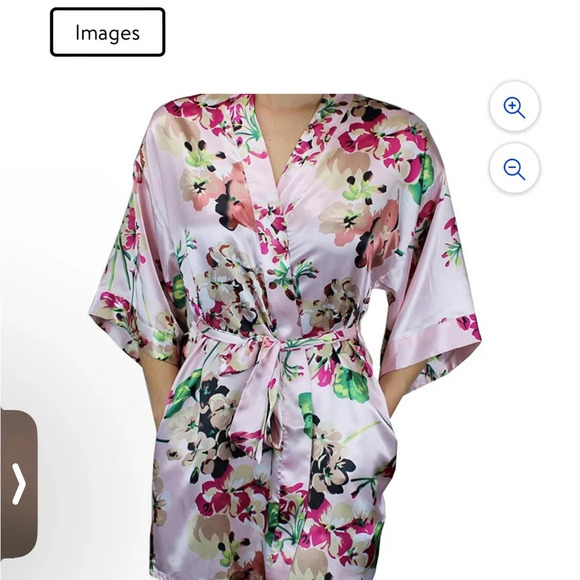 Ms. Lovely M/L floral satin robe with pockets - Picture 10 of 10